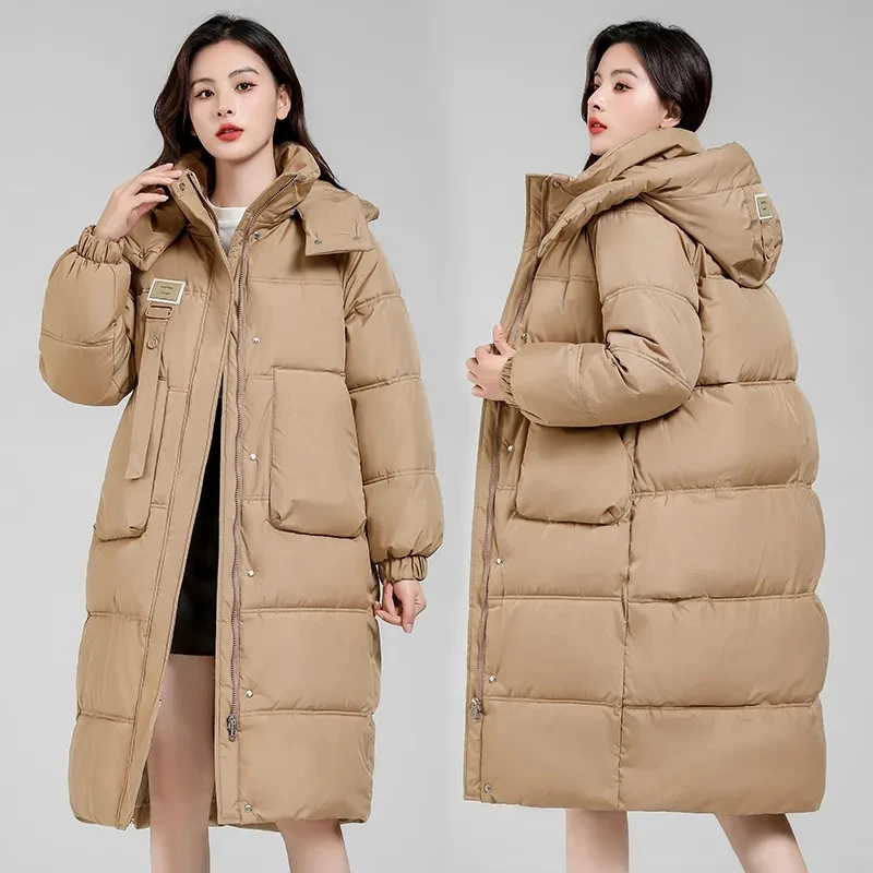 

Long Winter Down Cotton Coat Women Windproof Overcoat Thicken Warm Cotton-Padded Coat Hooded Winter Jacket Puffer Parkas Outwear