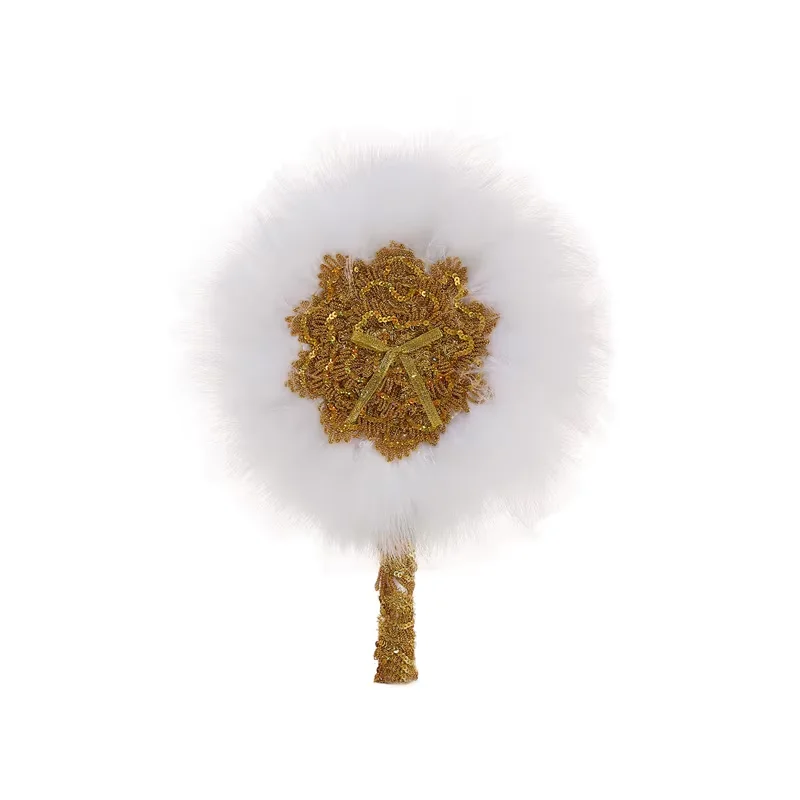مروحة ريش زفاف، مروحة زفاف مزينة بفيونكة ذهبية، مناسبة لمحبي الرقص والخطوبة والولائم
