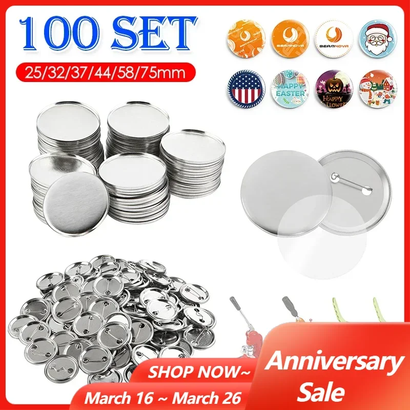 100Set Blank Badge Pin Button Maker Making Parts Supplies 25mm 32mm 37mm 44mm 58mm DIY Button Making for Punch Press Machine