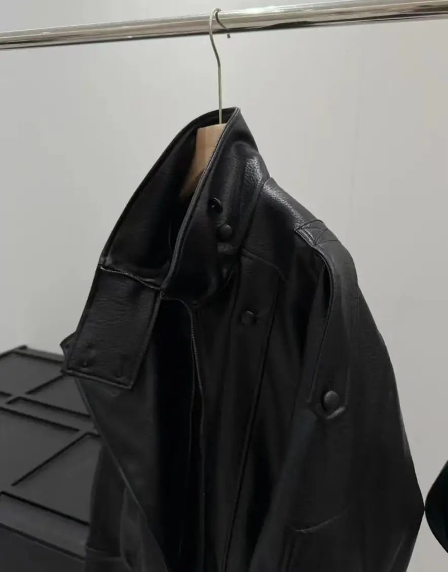 Alta qualiCasual Chic Giacche di pelle nera Donna Manica lunga Bottoni Elastici Cappotti oversize Moda 2026 Autunno Streetwear Cappotti