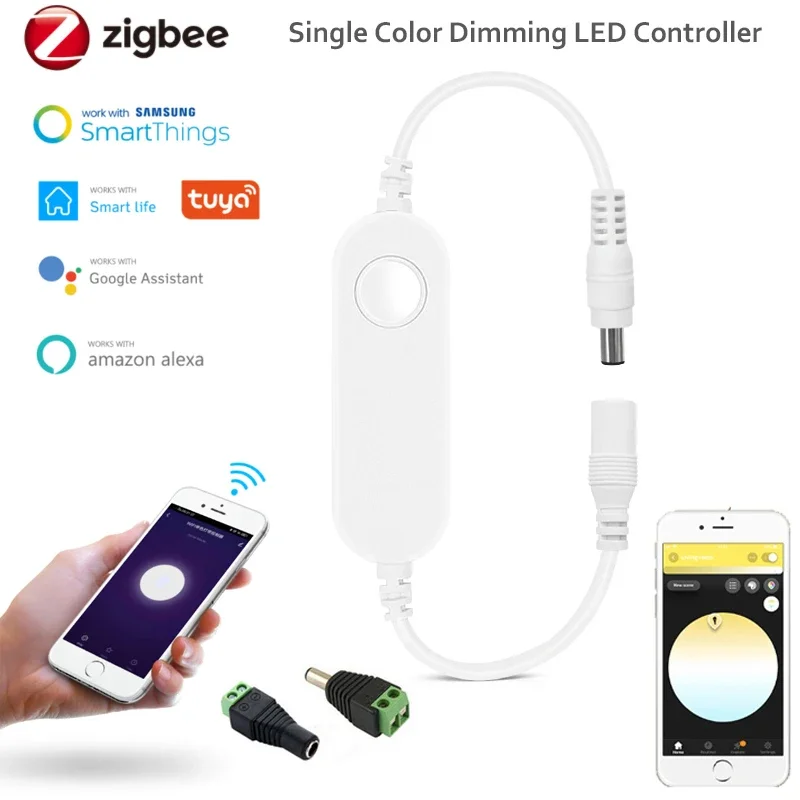 Mini Zigbee Dw Light Strip Controller Met Dc Adapter 12-24V 5050 3528 Enkele Kleur Led Licht Dimmer Werk Met Alexa Smartthings