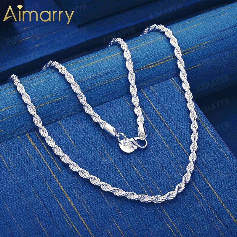 925 Sterling Silver 4mm Small Woven Twisted Rope Necklace 16-24 Inches Women's Party Engagement Wedding Fashion Jewelry