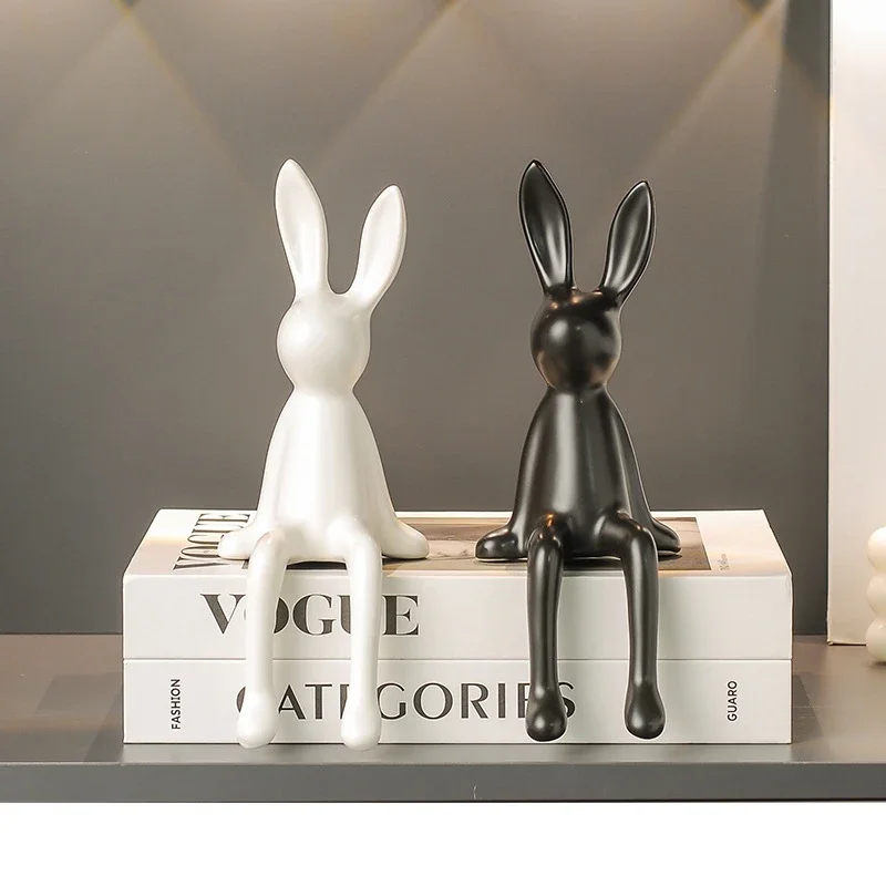 

Cute Rabbit Sitting Position Figurines Ceramics Desktop Decoration Crafts Living Room TV Stand Bookcase Warm Home Decorations