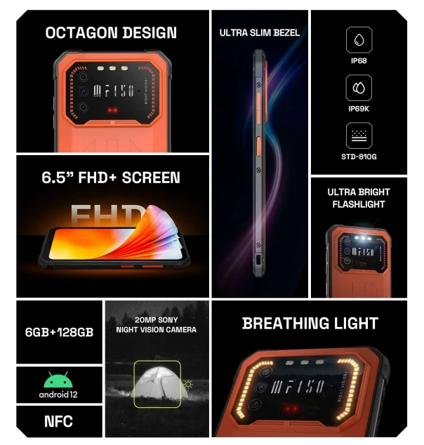 Long Endurance Iiif150 Air 1 Pro, Helio Mtk6765 120Hz 6.5-Inch Screen, Night Vision Nfc Android 12 4G Three Proof Smartphone,