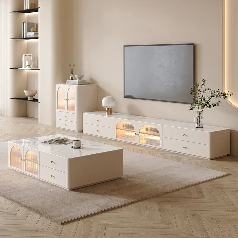 Luxury Light Universal Tv Stand Living Room Modern Glass House White Tv Table Nordic Floor Designer