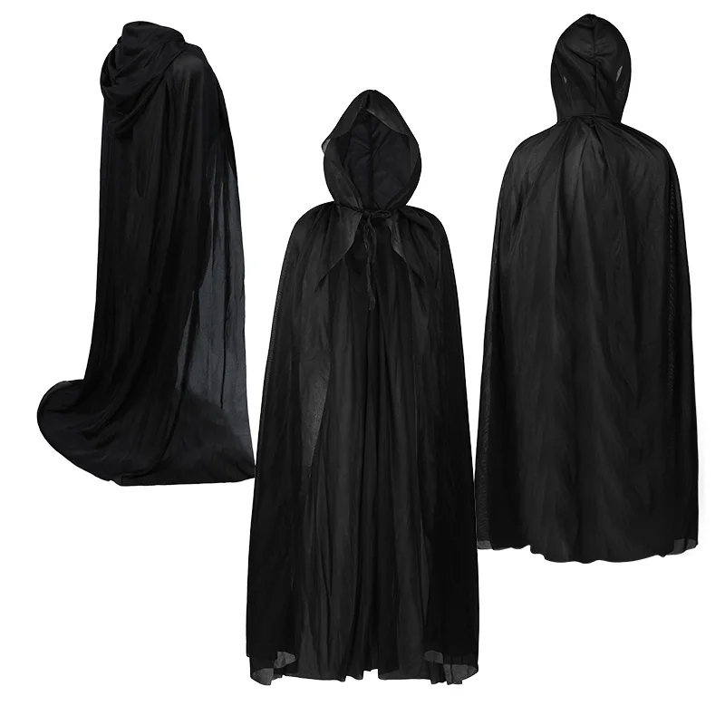 1PC Black Hooded Cloak Set Multiple Styles Halloween Cosplay Cape For Adults & Kids   Halloween Party Supplies
