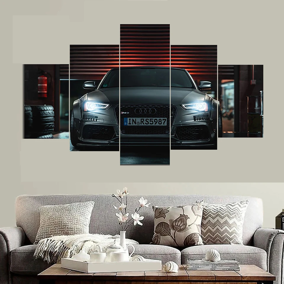 

5 Panels Canvas Wall Arts Vehicles Modified Car RS 5 Wide Body Sports Auto Picture Print Living Room Multi-picture Home Decor