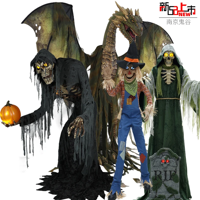 

Halloween Decoration Large Electric Skull Sensing Sound Ghost Witch Pumpkin Man Haunted House Horror Props Ornament