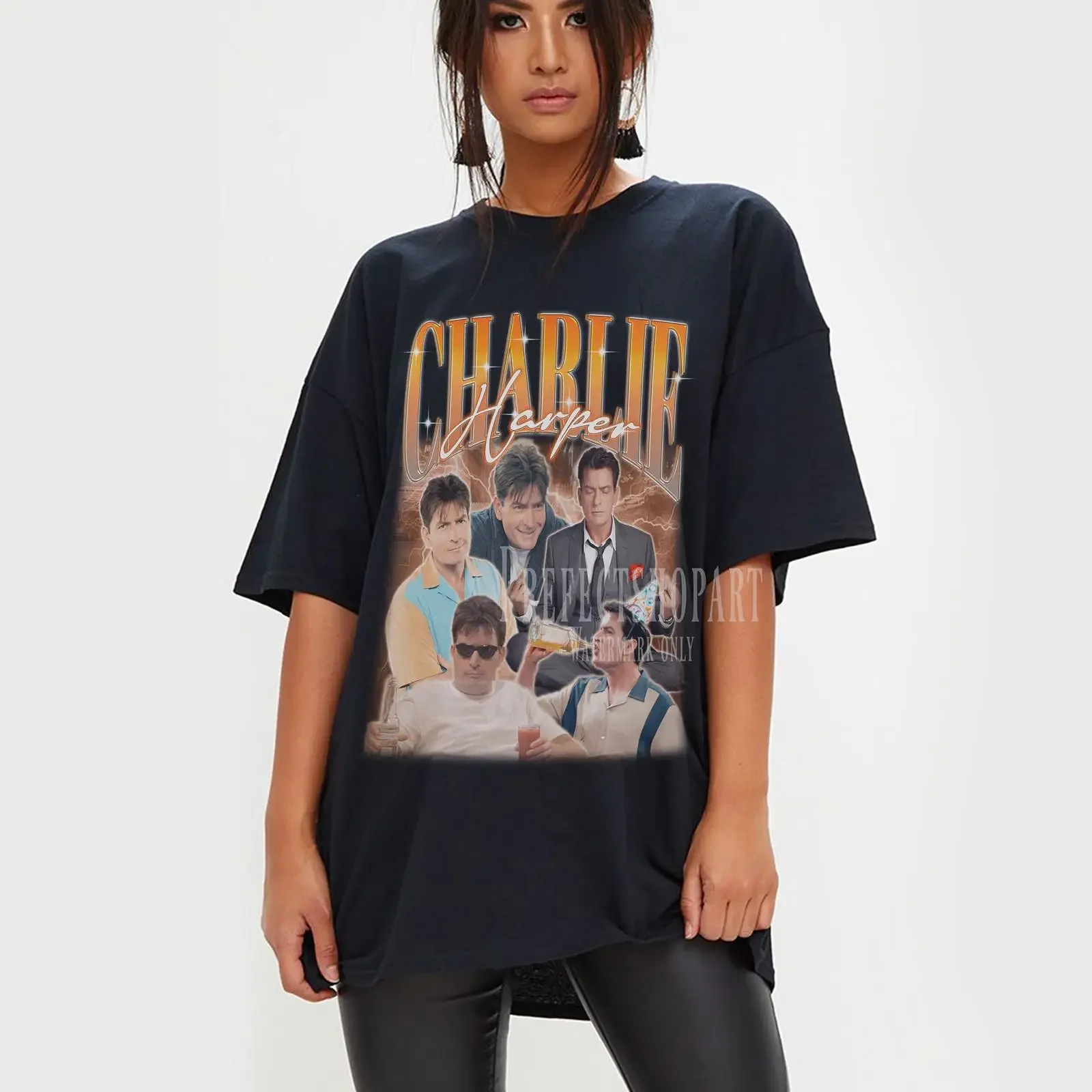 Retro 90s Charlie Harper Homage T Shirt Sheen Actor Casual  Merch for Fans vintage Washed Unisex Breathable streetwear homme