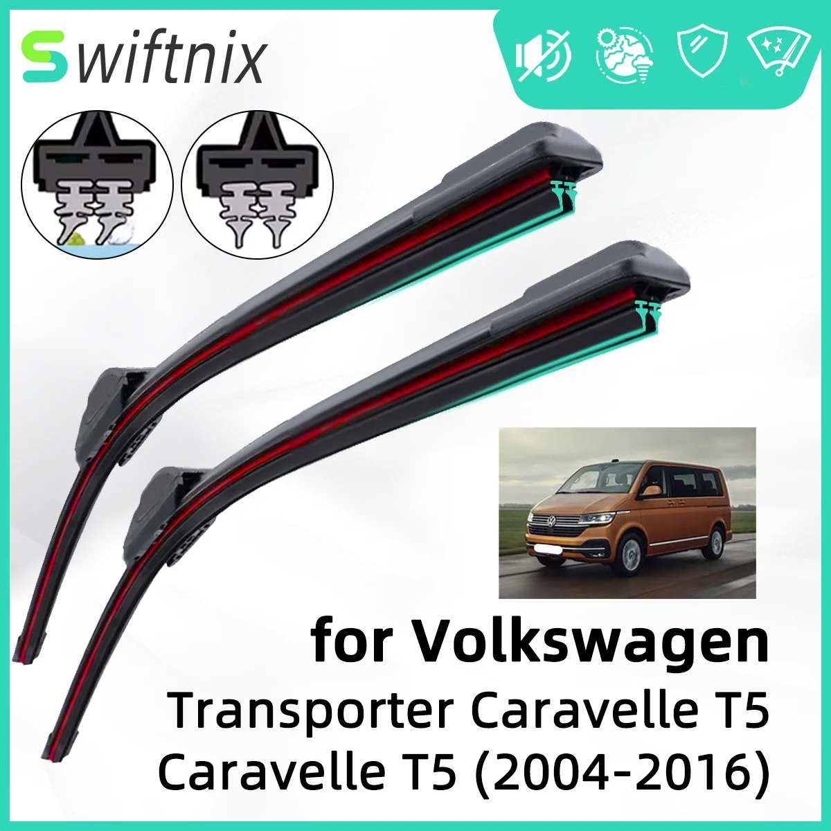 Double Rubber Car Wiper for Volkswagen T5 Transporter Caravelle T5 Front Wiper Blades Brushes Cutter Accessories Windscreen 2007