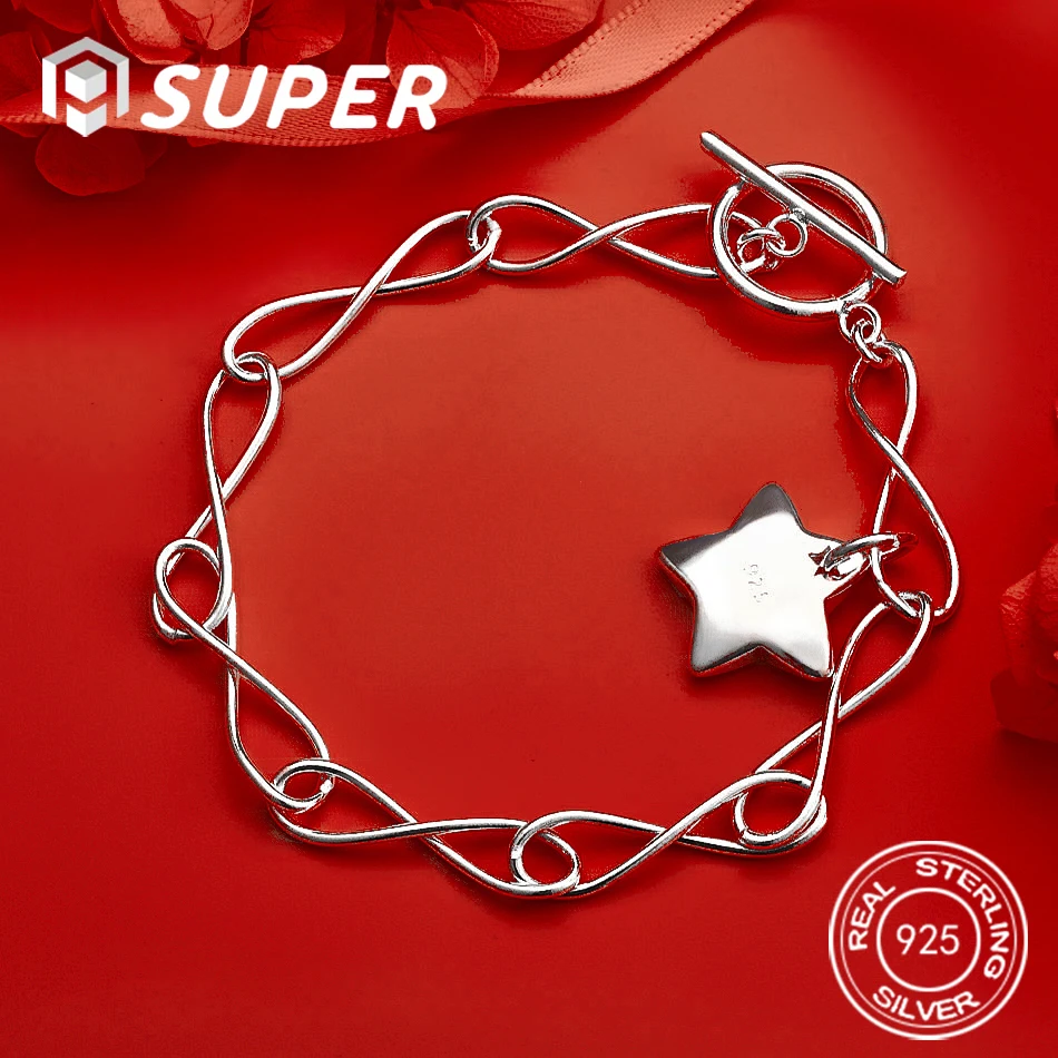 

ALISuper 925 Sterling Silver 8-inch Delicate Star Bracelet for Women, Stylish Engagement Gift Accessory