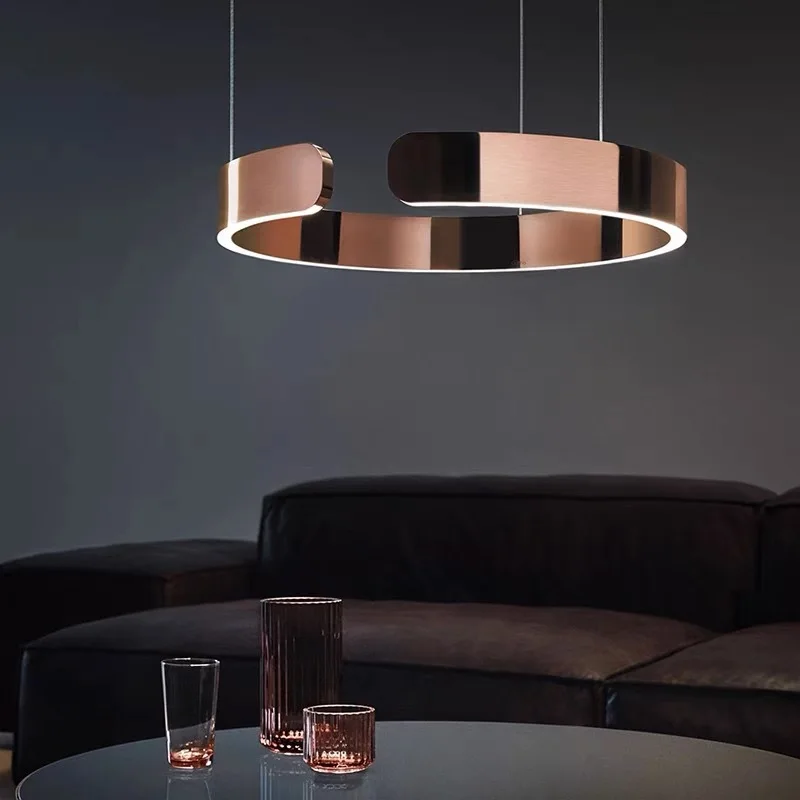 

Nordic living room light simple modern creative dining room bedroom office ring C-shaped designer chandelier ring light