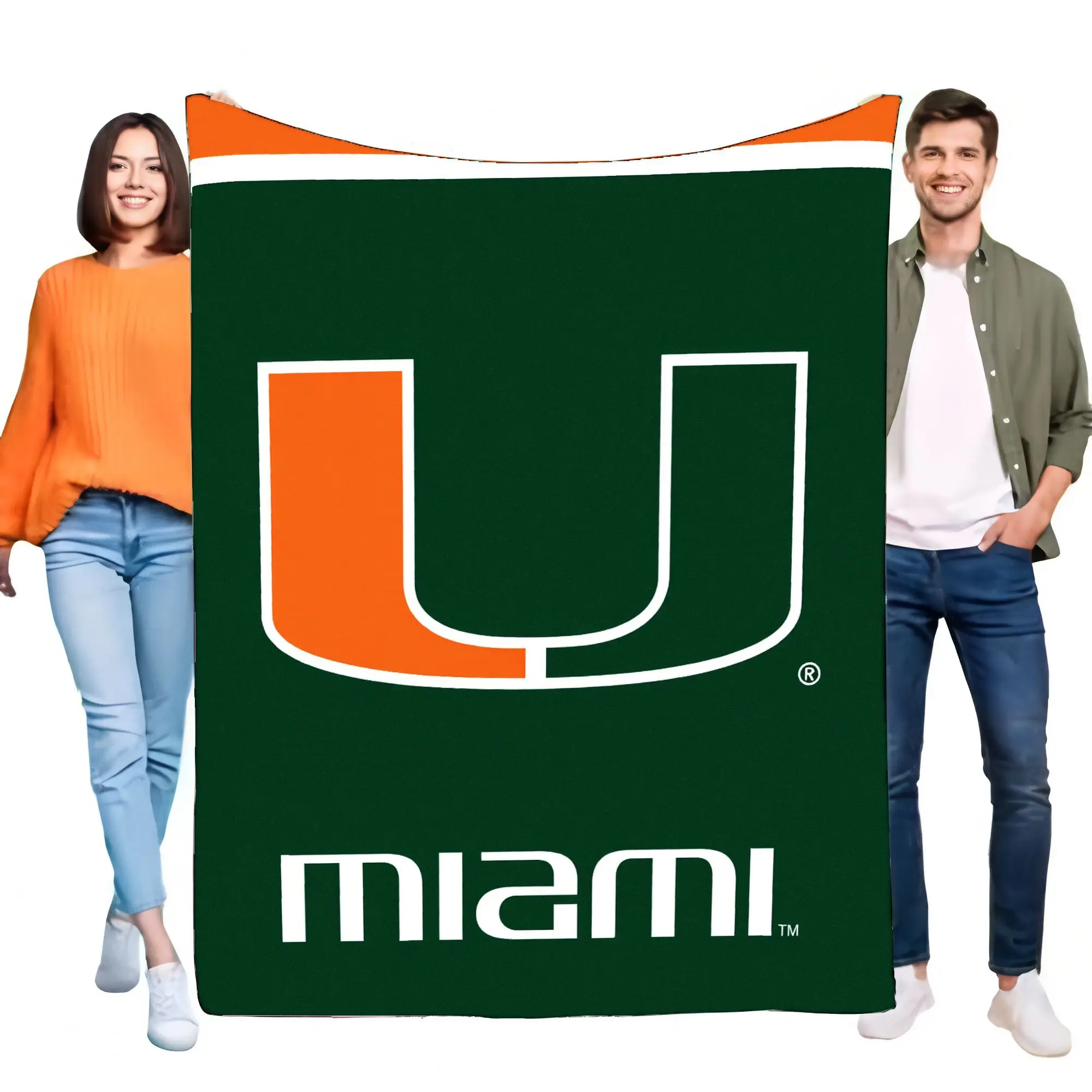 بطانية رمي الصوف من ميامي إعصار مع شعار، لافتة خضراء كبيرة، مثالية لليوم اللعبة، هدية لمحبي الرياضة، مثالية لديكور المنزل #1