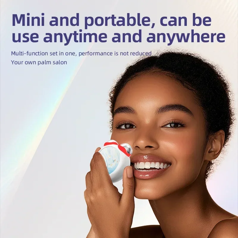 EMS Mini Microcurrent Facial Device Handheld Q-Bear Electric Massage Roller LED Therapy Vibration Beauty Device for Skin Care