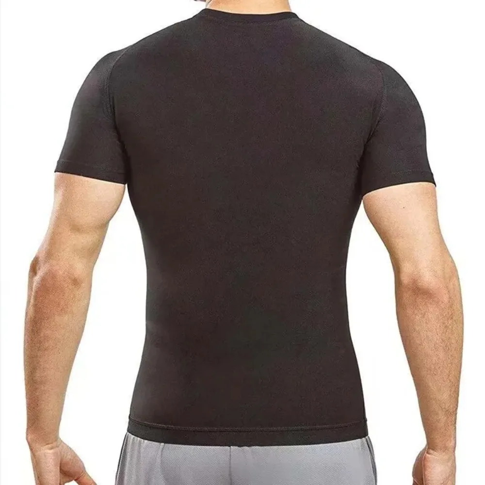 Chaleco de sudoración de Sauna para hombres, camisa de compresión de entrenamiento de manga corta, moldeador de cuerpo de sudor, ropa moldeadora de cintura adelgazante