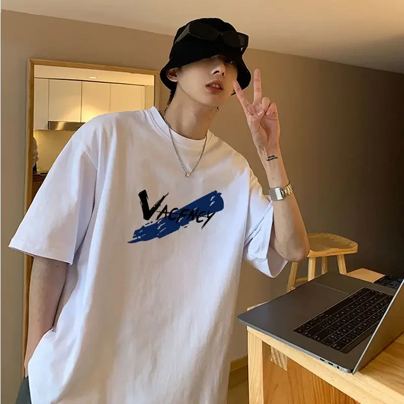 

LIBIELIY Fashion O-Neck Loose All-match Printed Letter T-Shirts Men Clothing 2025 Summer New Oversized Casual Tops England Tee S