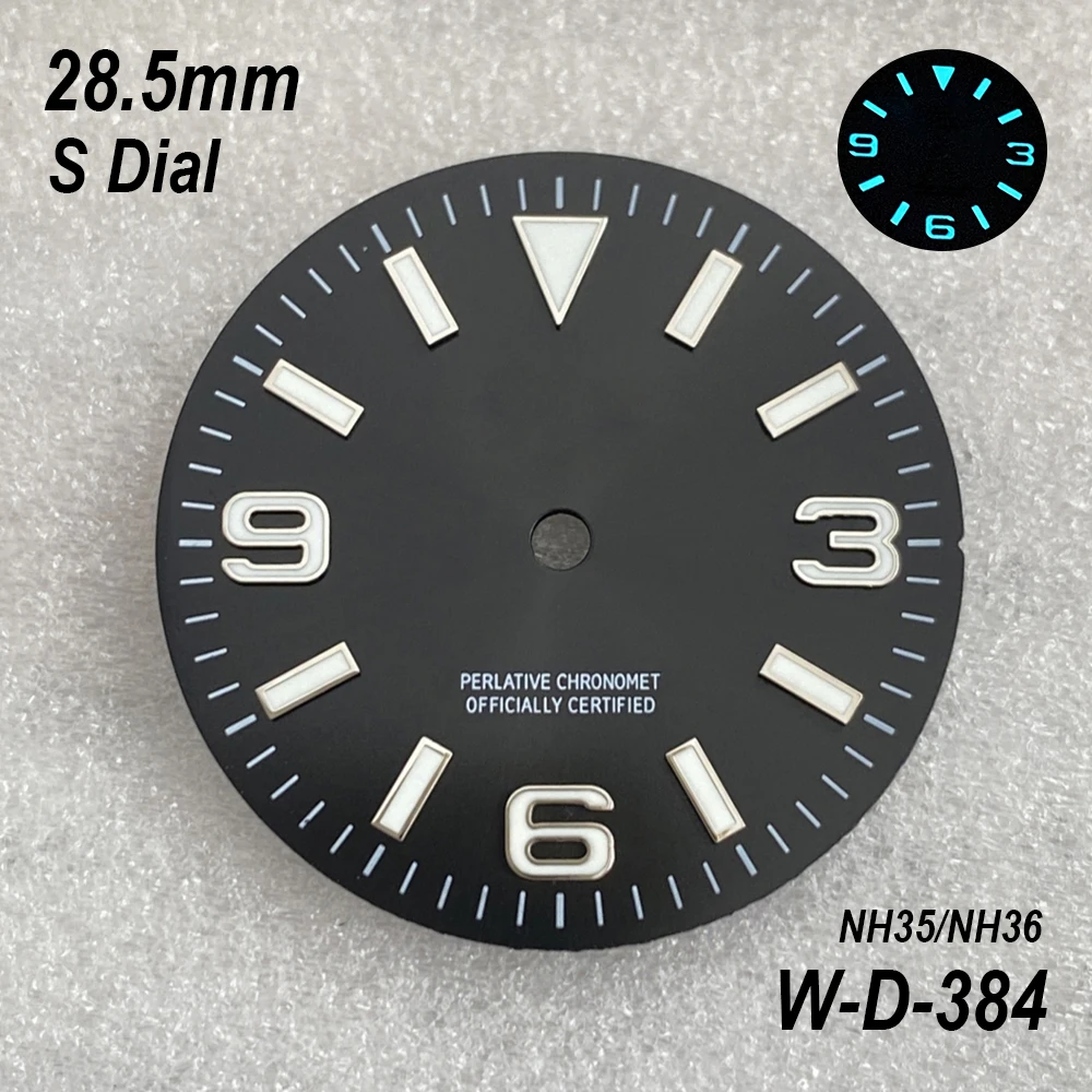 28.5 مللي متر S شعار Ex plorer Sunburst الهاتفي صالح NH35/NH36/4R/7S حركة الجليد الأزرق مضيئة ساعة عالية الجودة تعديل الملحقات #2
