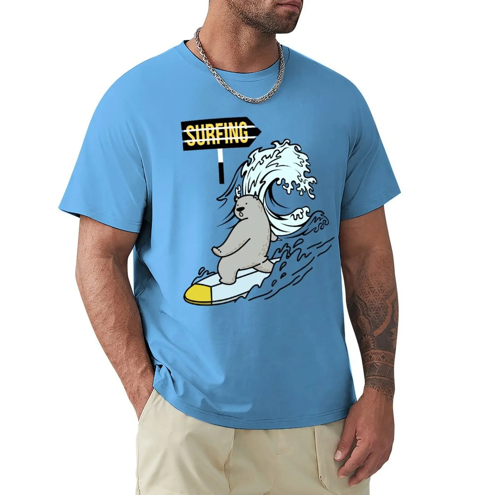 

Bear surfing,ocean waves T-Shirt customizeds graphics men clothing