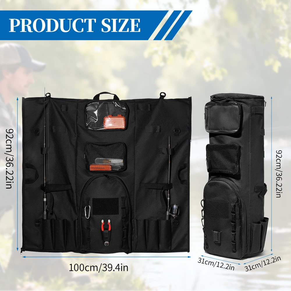 Portable Fishing Bag, 2 In1 Fishing Rod&Gear Backpack, Tackle Storage Hanging Bag, Outdoor Multifunctional Bag