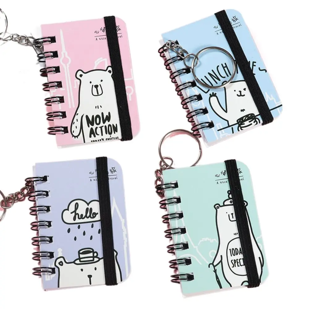 1Pc Mini Notebook Cute Small Book with Keychain Portable Notebook Student Class Notepad Random Pattern Hanging Keyring Journal