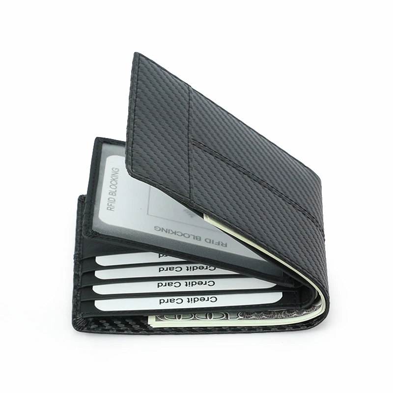 

Carbon Fiber Short Wallet RFID Blocking Credit Card Holder Wallet Bag Pu Leather Men Cardholder Case Creditcard Purse Black