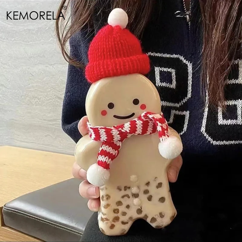 KEMORELA Plastic Gingerbread Man Christmas Water Bottle Decoration Christmas New Year Milk Drink Cup Holiday Children'S Gift Toy