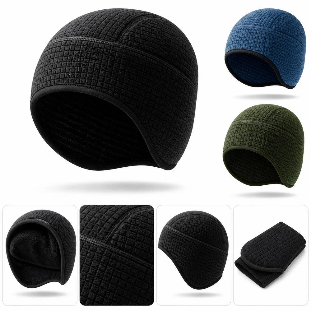 Double Layer Winter Beanie Ear Coverage Fleece Lined Thermal Skull Cap Breathable Quick Dry Ear Flap Beanie Running and Cycling