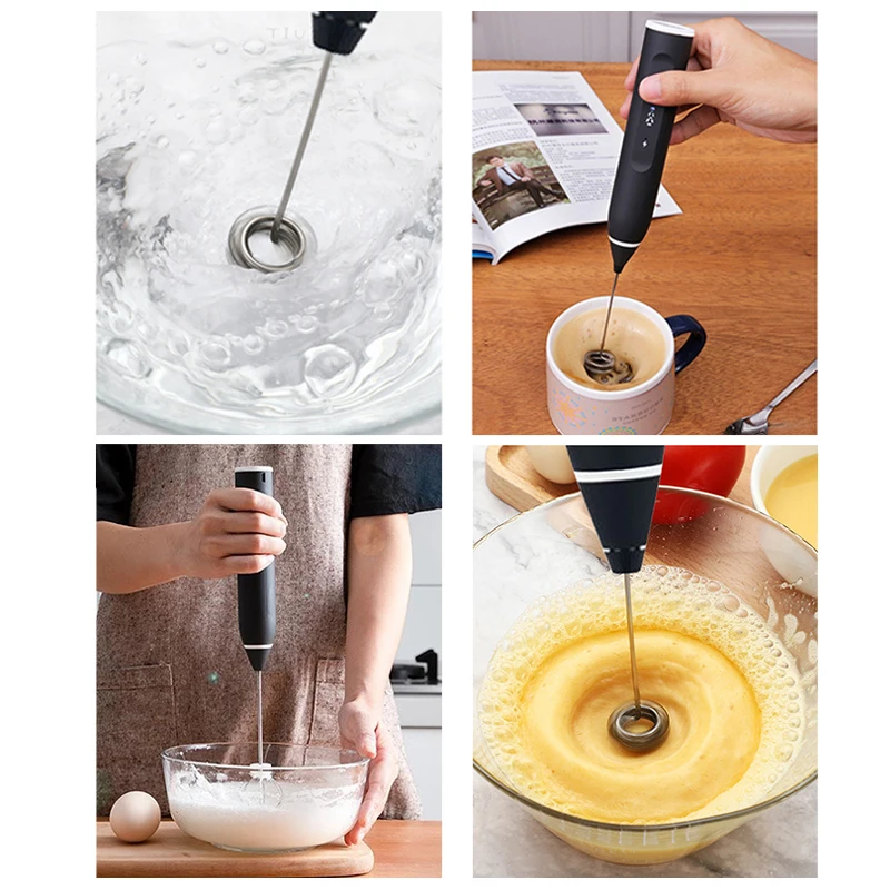 Portable Electric Handheld Milk Frother Blender with USB Charger Bubble Maker Whisk Mixer for Coffee Cappuccino Kitchen Aid
