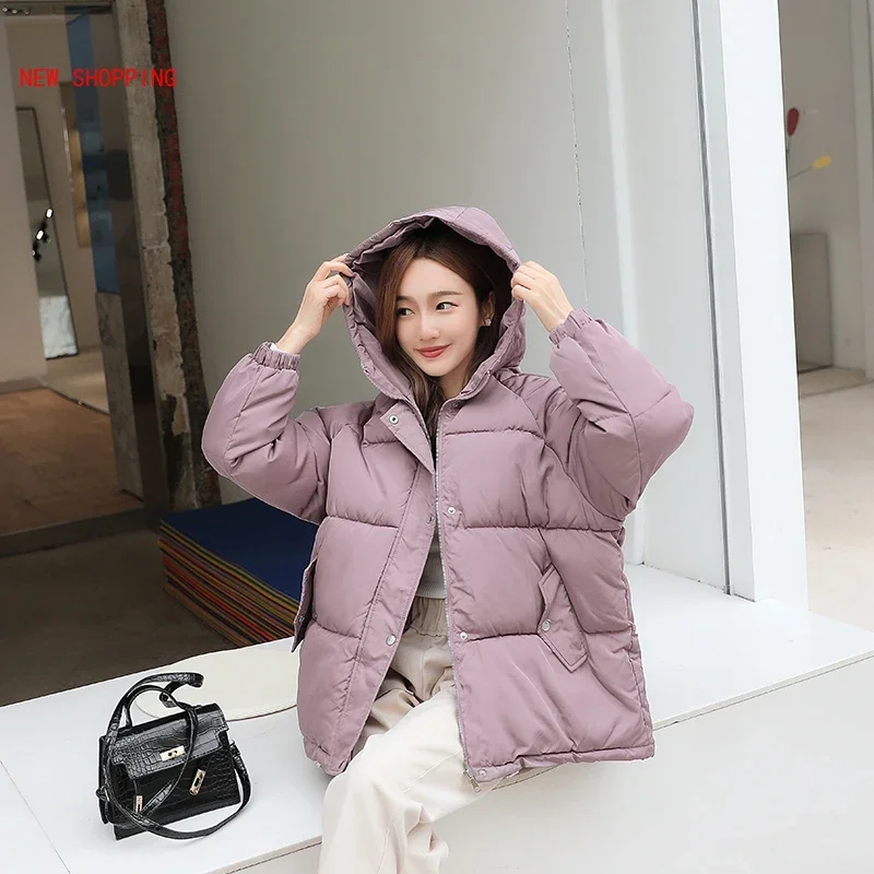 2022 Winter Women Coatpurple Oversize Parka Coat White Warm Thick Down Cotton Jacket Female Loose Hooded Padded Women Jackets