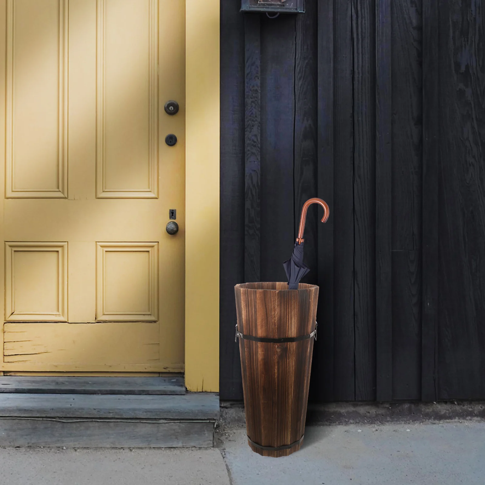 Wooden Umbrella Bucket Organizer Bin Farmhouse Vinegar Trashcan Hotel Stand Storage Shelf