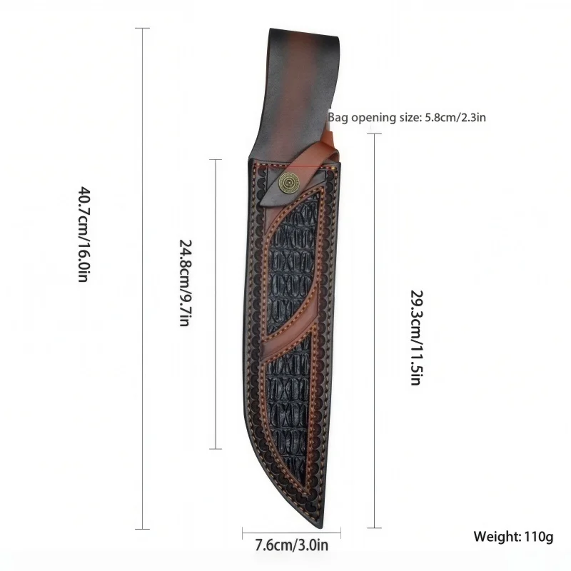 Two Tone Croc Emboss Spliced Split Cowhide Knife Sheath Metal Snap Waist Belt Tool Scabbard Sheath Only No Knife Included view 2