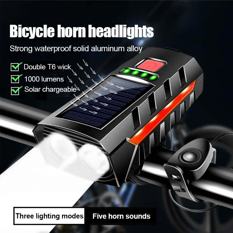 

Solar Bicycle Light USB Rechargeable Power Display MTB Mountain Road Bike Front Lamp with Horn Flashlight Bicycle Light