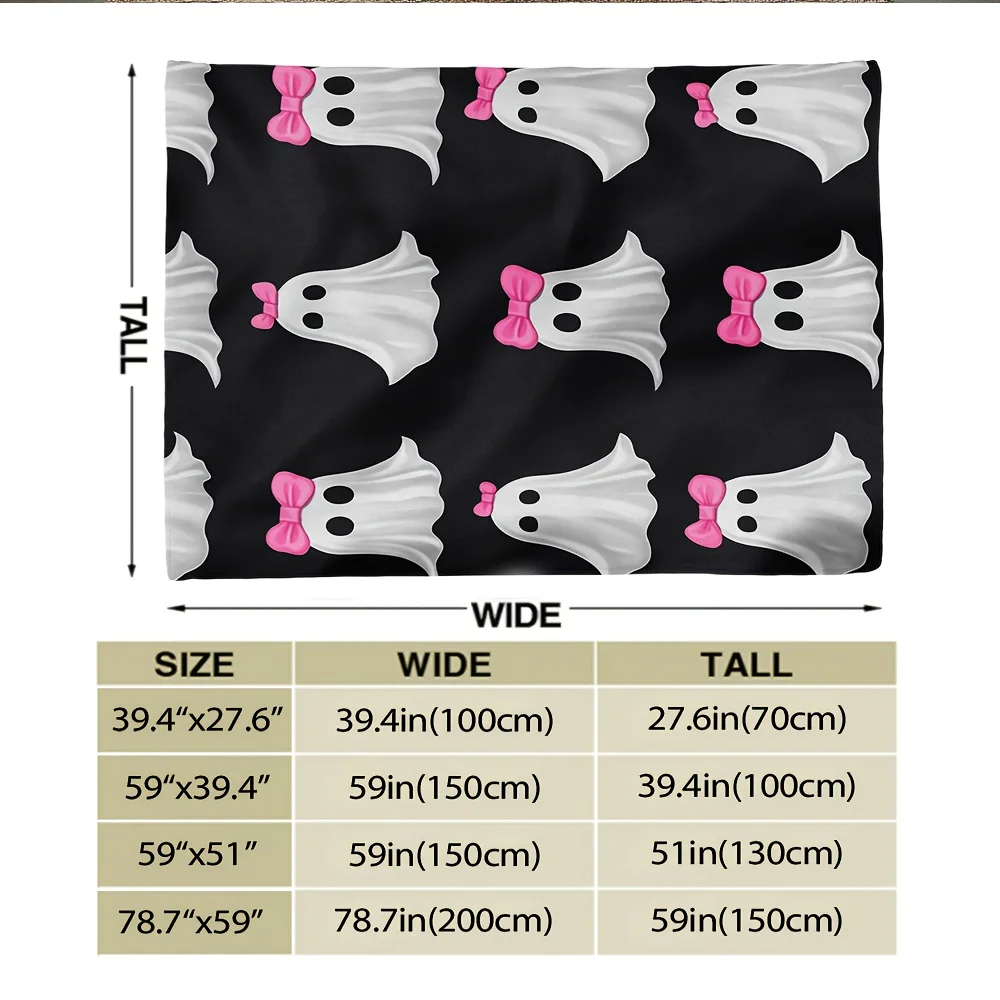 1pc Ultra-Soft Halloween Ghosts with Pink Bows Print Flannel Throw Blanket - Cozy and Comfortable Twin Size Blanket for Bed, Couch, Chair, Office, and Camping - All-Season Sofa Gift