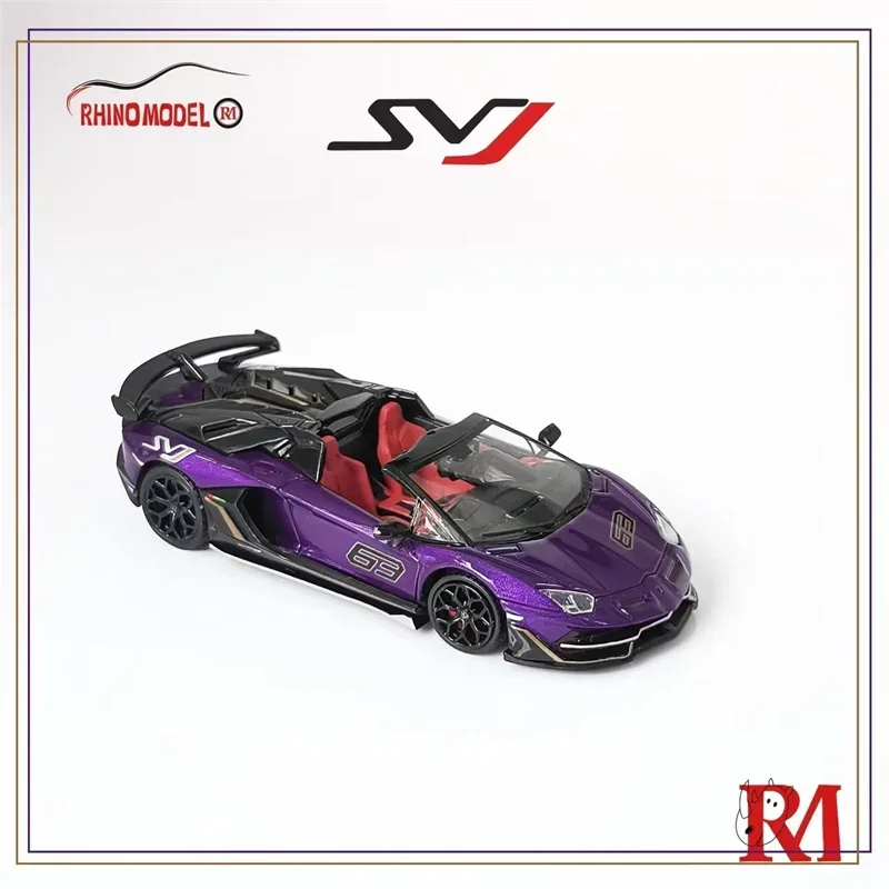 RM Rhino 1:64 Super Sport Car Aventador SVJ Roadster Фиолетовый/Серый Литой автомобиль Коллекция миниатюрных моделей
