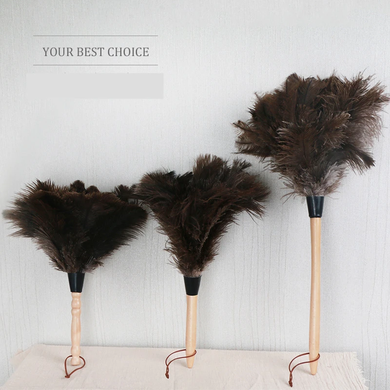 Feather Duster Wooden Handle Duster Anti-static Dust Removal Dusters Ostrich Duster Feather Fur Brush for Home Cleaning Tools