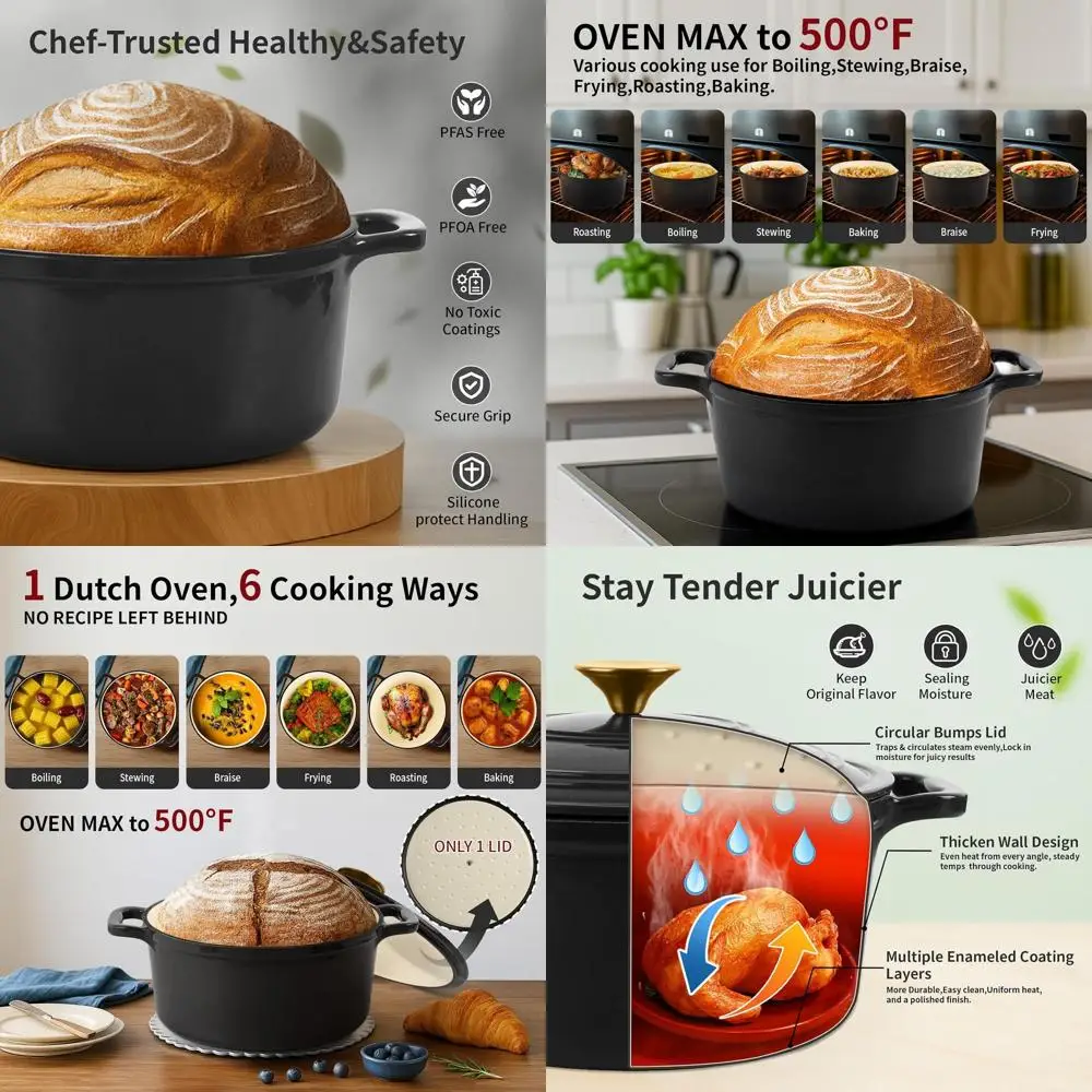 

Grey Enamel Dutch Oven, 4.7QT Round Casserole for Baking, Braising, Roasting, and Stews, Heavy-Duty, Oven and Induction Safe