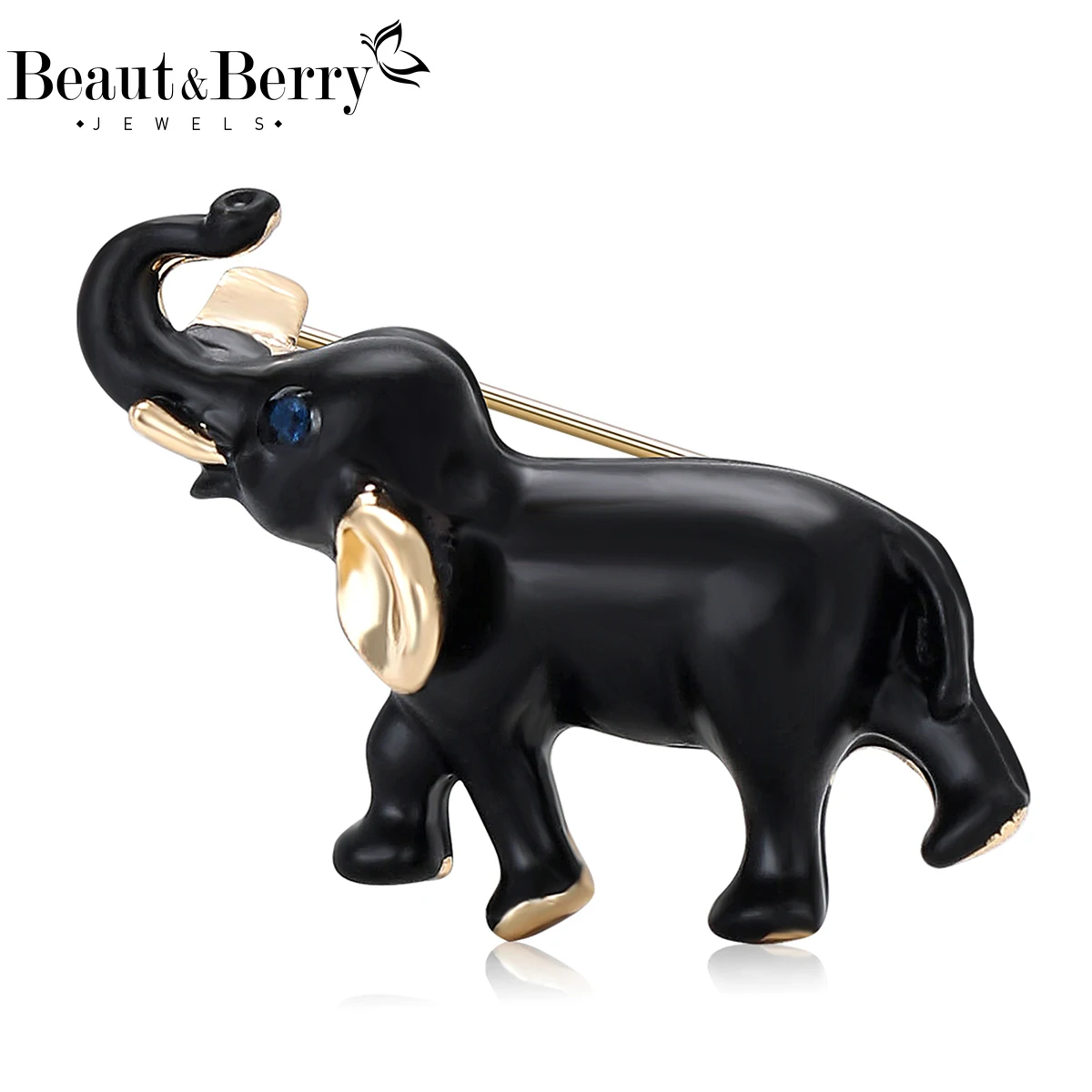Beaut&Berry Trendy Enamel Black Elephant Brooches for Women Unisex Animal Pins Casual Party Jewelry Accessories Gifts Decoration