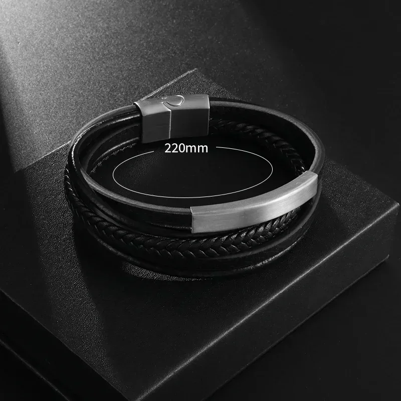 New Men\\\\\\\\\'s Leather Handwoven Bracelet Magnet Buckle Multilayer Leather Bracelet Luxury Style Handsome Gift