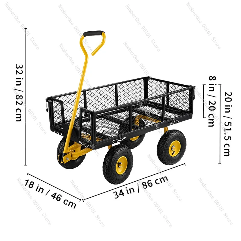 

Yellow Garden Cart Folding Utility Cart with Heavy Duty Garden Cart 500lbs 900lbs 1200lbs Capacity