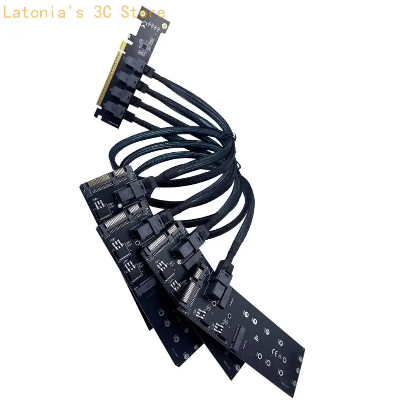 4 Port SFF-8643 to PCIE Storage Expansion for Video-Editing and Advanced Computer Builds, with x16 Host Card, Four Cables, and