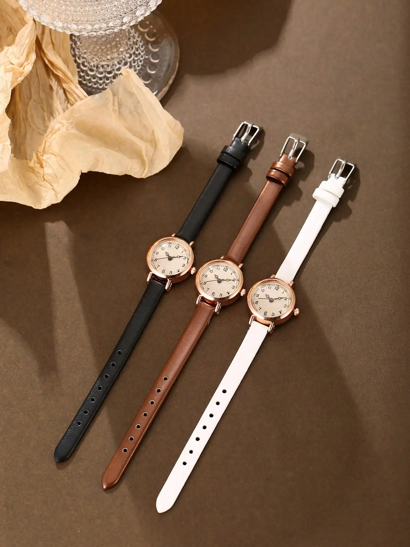 3-piece women's personalized small dial simple casual fashion quartz watch women's set