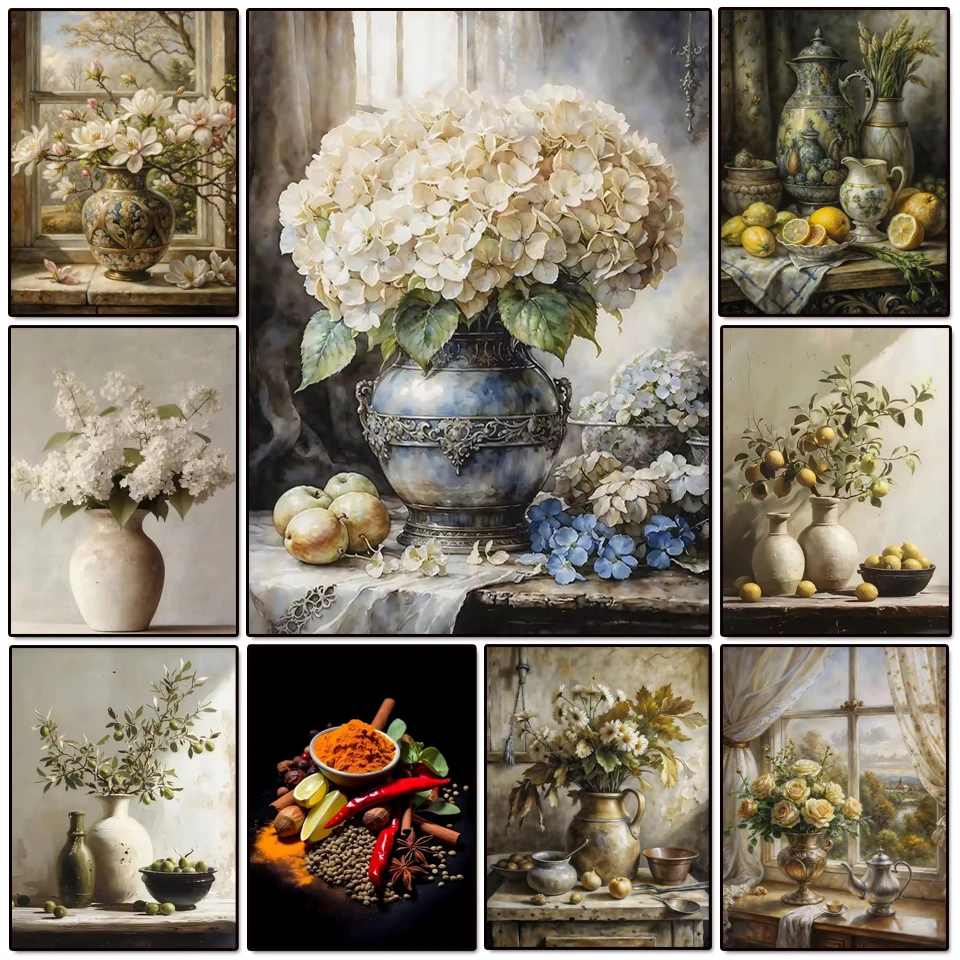 5D DIY Diamond Painting New 2026 Lemon olive Branch Vase Roses Diamond Mosaic  Cross Stitch Kit Flowers Kitchen Home Decoration
