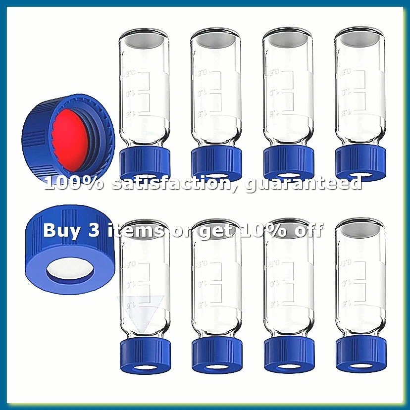 ●2ML Autosampler Vials Pack Of 100 - HPLC Vials 9-425 Clear Vials with Blue Screw Caps,Red White Septa