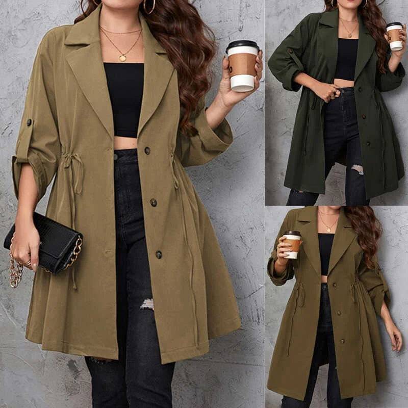 

plus Size Women's Faion Long Jaet Winter Autumn Coats Comfortable Cotton Knot Detailing Commute Sle ort Coat