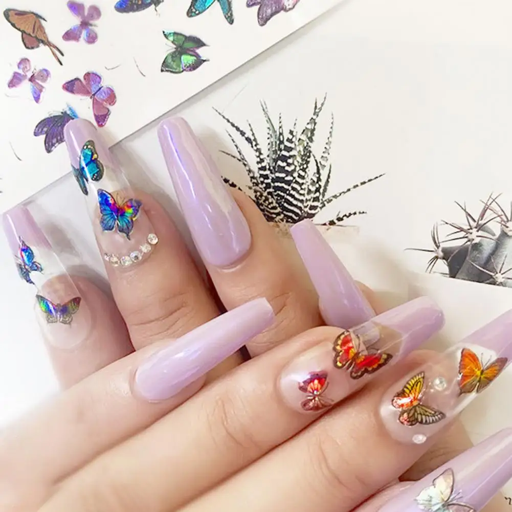 Tinh Tế Bướm Sắc Móng Tay Nghệ Thuật Miếng Dán Manicures Thiết Kế Móng Tay Nghệ Thuật Miếng Dán Nhiều Màu Sắc Hoa Văn Tinh Xảo