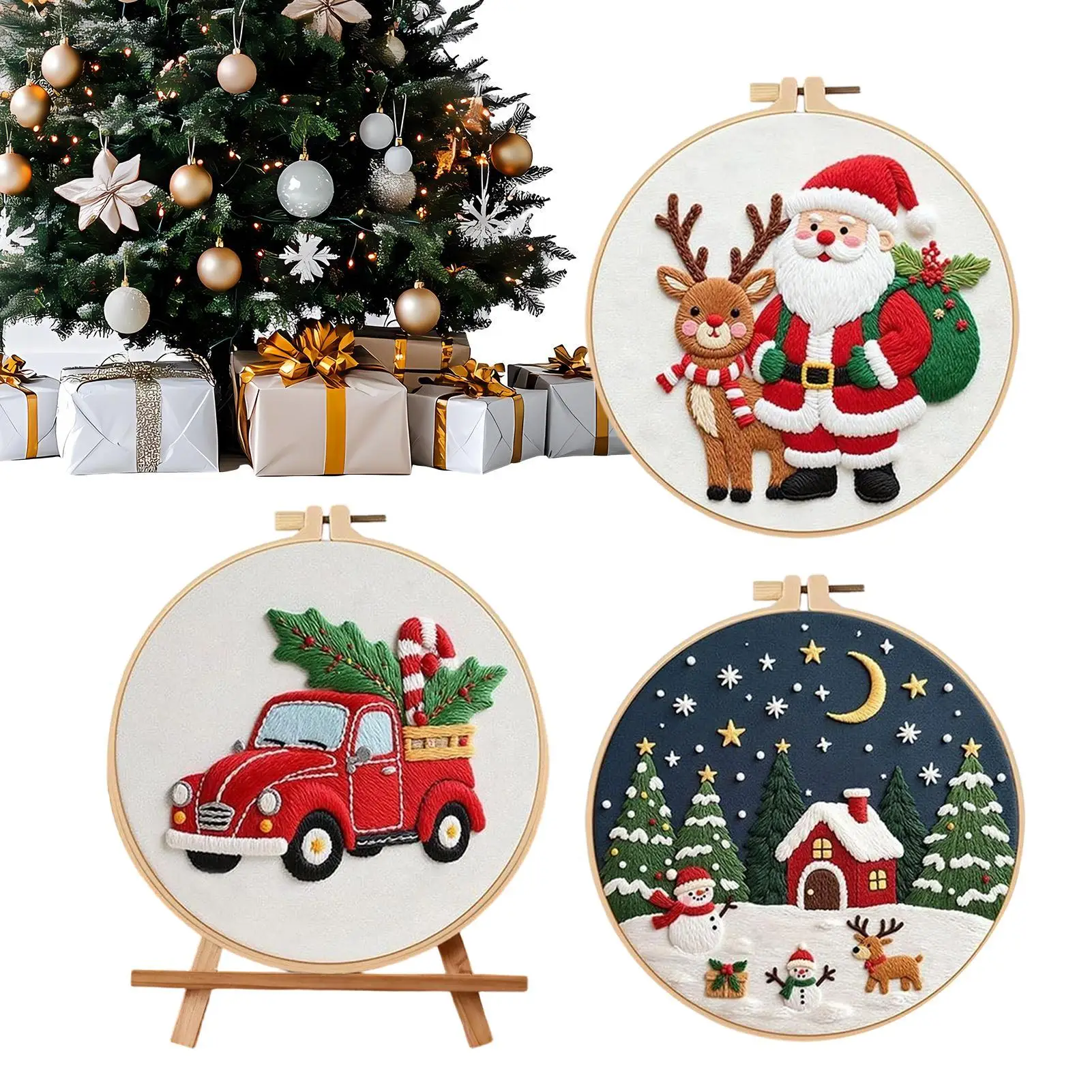 

Christmas Ornament Embroidery Kit Festive Stamped Complete Beginners Winter Embroidery Ornament Kit For Women Girls Mom Festival
