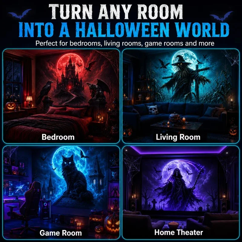 Halloween-Themed Projection Light, 10 Projection Patterns to Choose from, Bedroom Ceiling Night Light/Wall Decorative Light