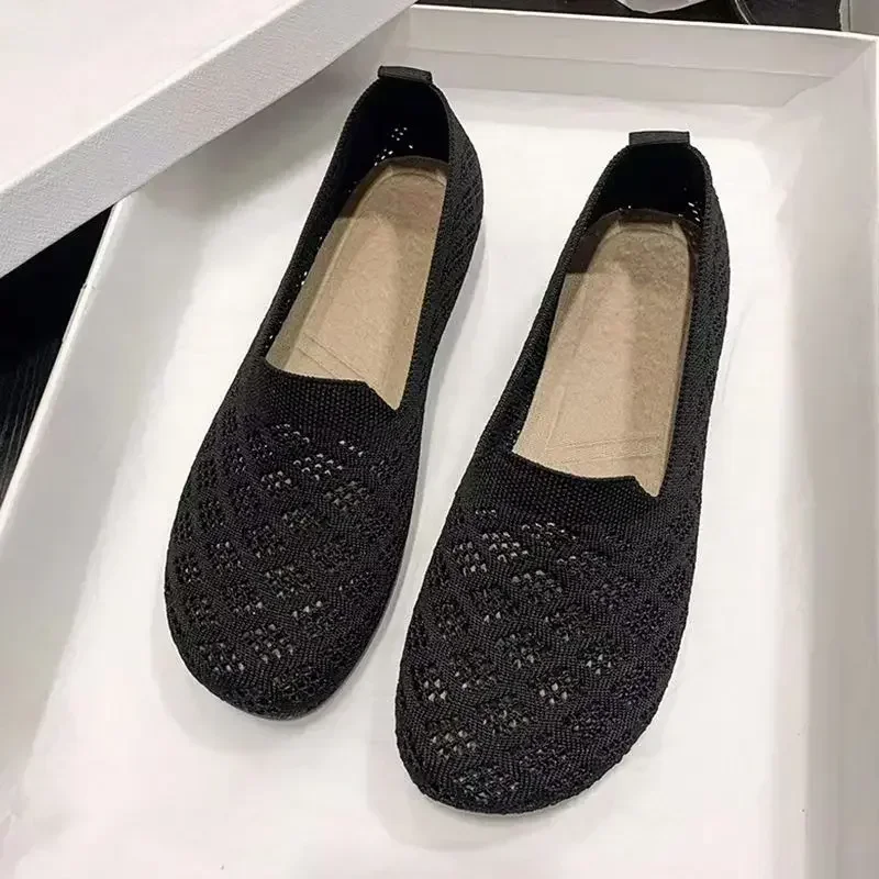 Summer Mesh Fabrics Breathable Flats Women Shoes Ventilate Lace Leisure Loafers Mom Shoes Comfort Casual Light Sneakers