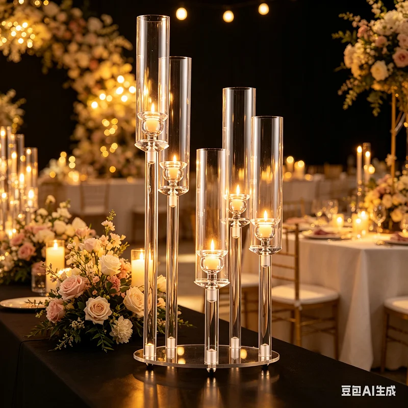 10PCS Acrylic Candlestick Holder for Table Centerpiece 5 Arm Clear Candelabra Wedding Party Store Store fit
