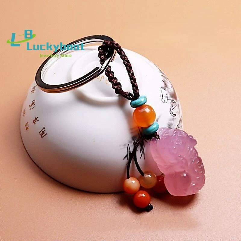 Pixiu Jade Keychain Phone Charm Car Accessories key holder Charms Chalcedony Designer Fashion Women Keychains Bag Charm Cute